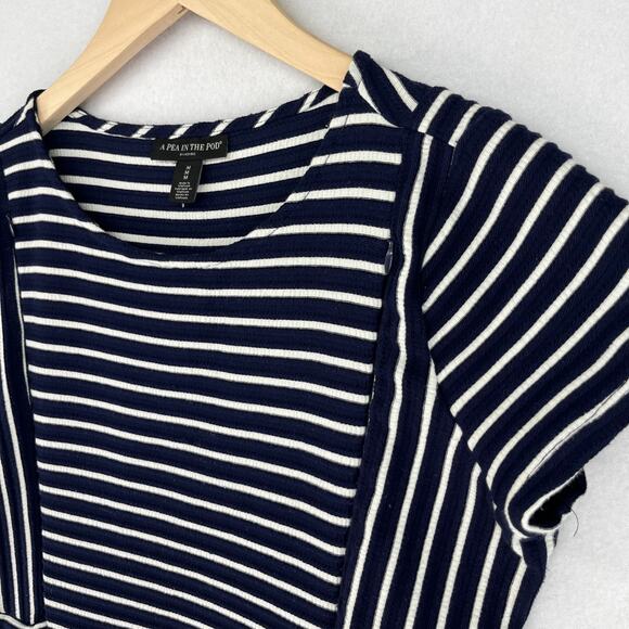 PEA IN THE POD Dress M Nursing Maternity Textured Striped Side Zip Shift Blue - Picture 6 of 16